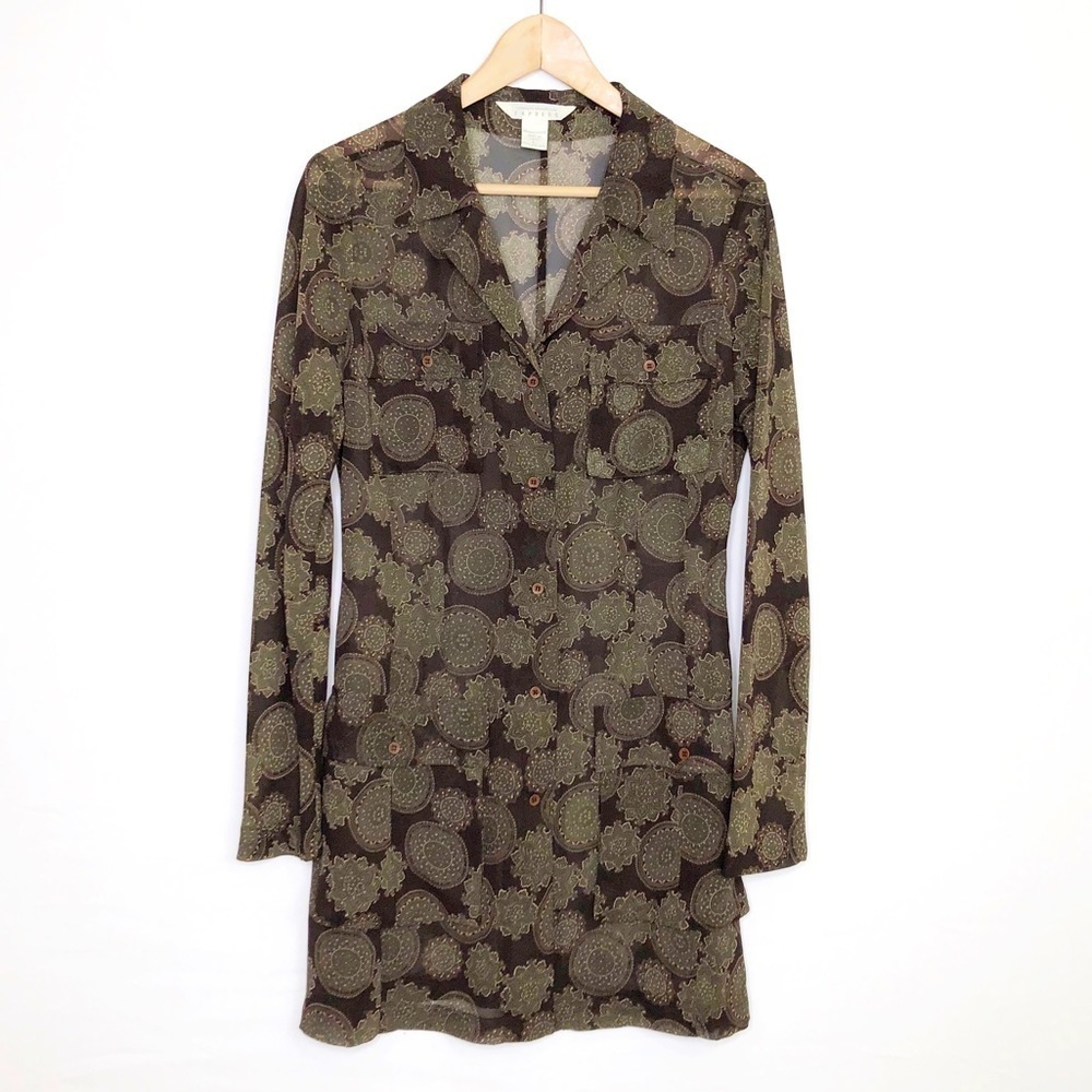 Express brown sheer floral tunic shirt dress